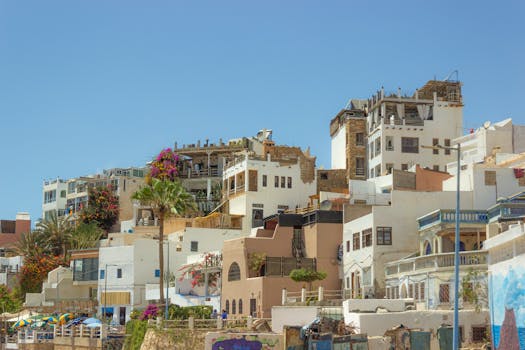 Charming Mediterranean architecture with colorful facades under a bright, sunny sky. Perfect travel destination.