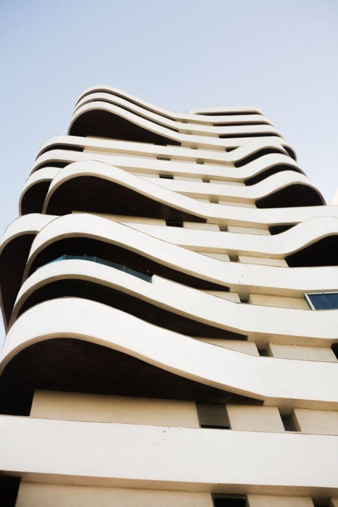 Striking modern tower with fluid design lines in Casablanca, Morocco.