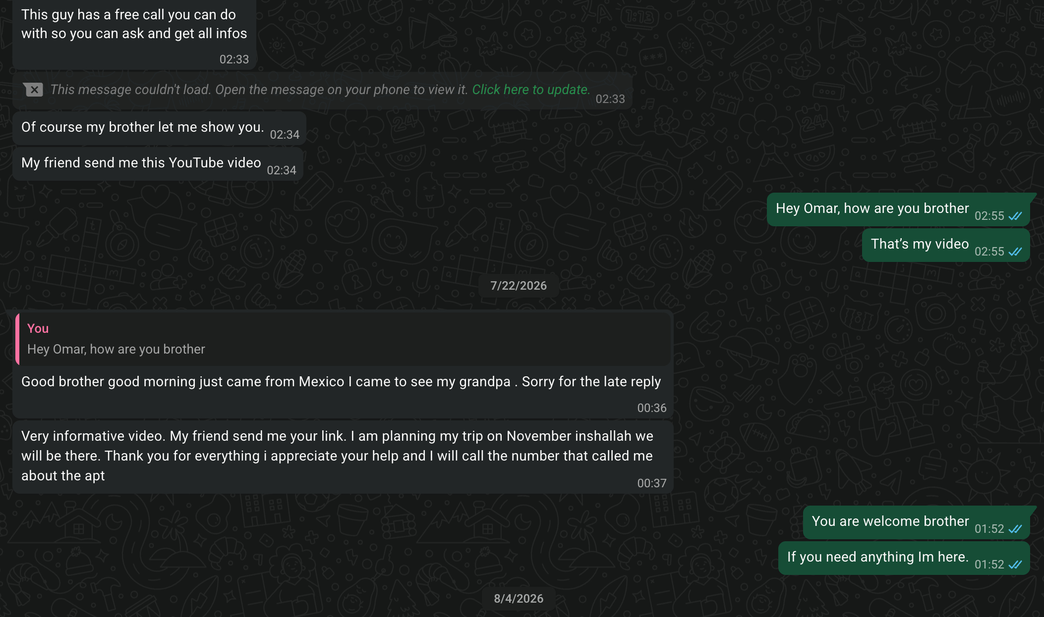 Example WhatsApp feedback about Buy Property Morocco content